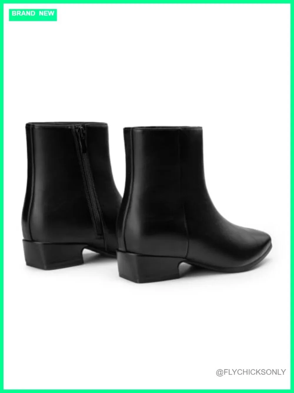 Womens Chunky Low Heel Square Toe Ankle Boots Faux Leather Side Zipper Booties